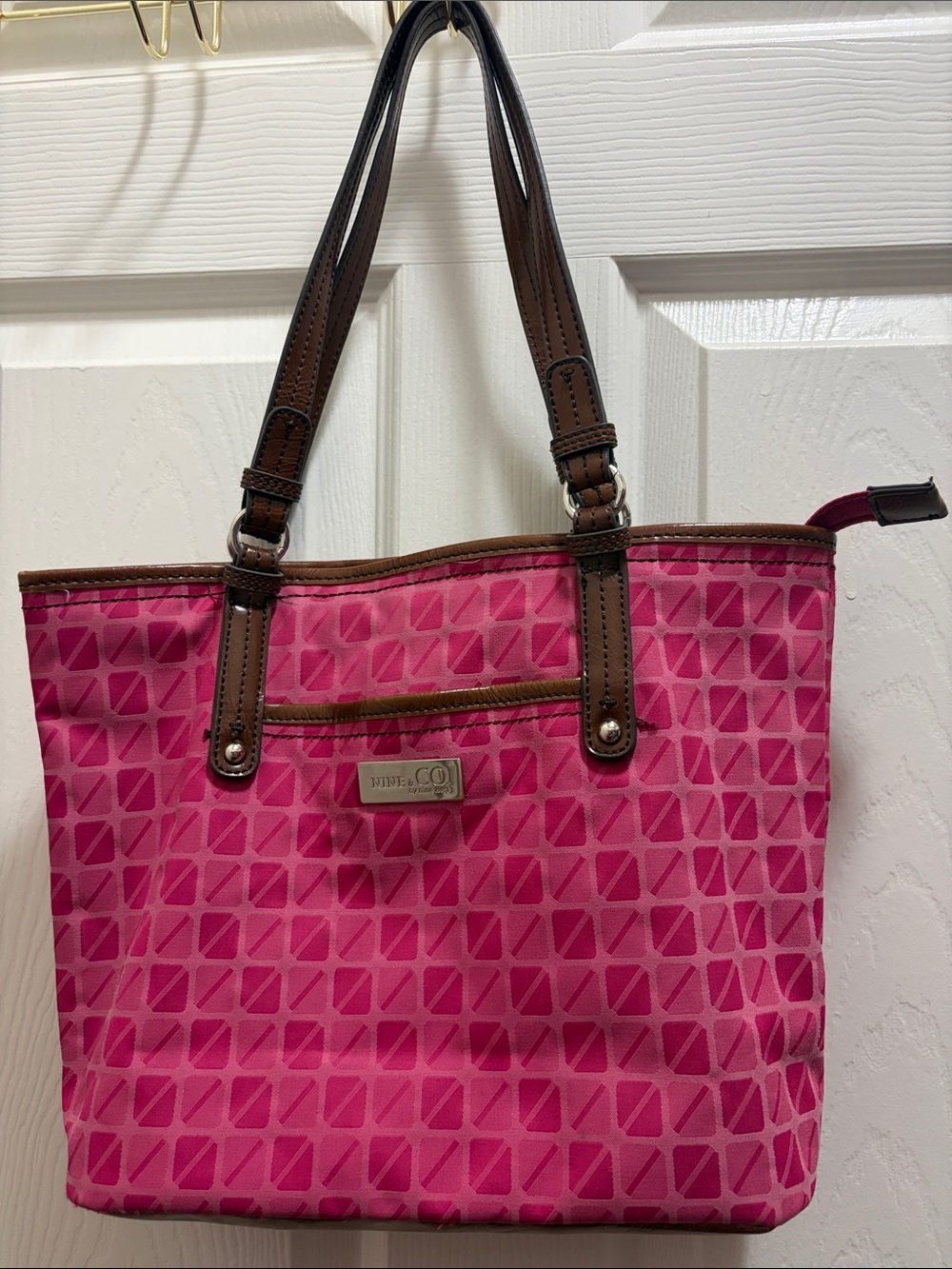 Briggs New York Pink Patterned Tote Bag with Brown Straps